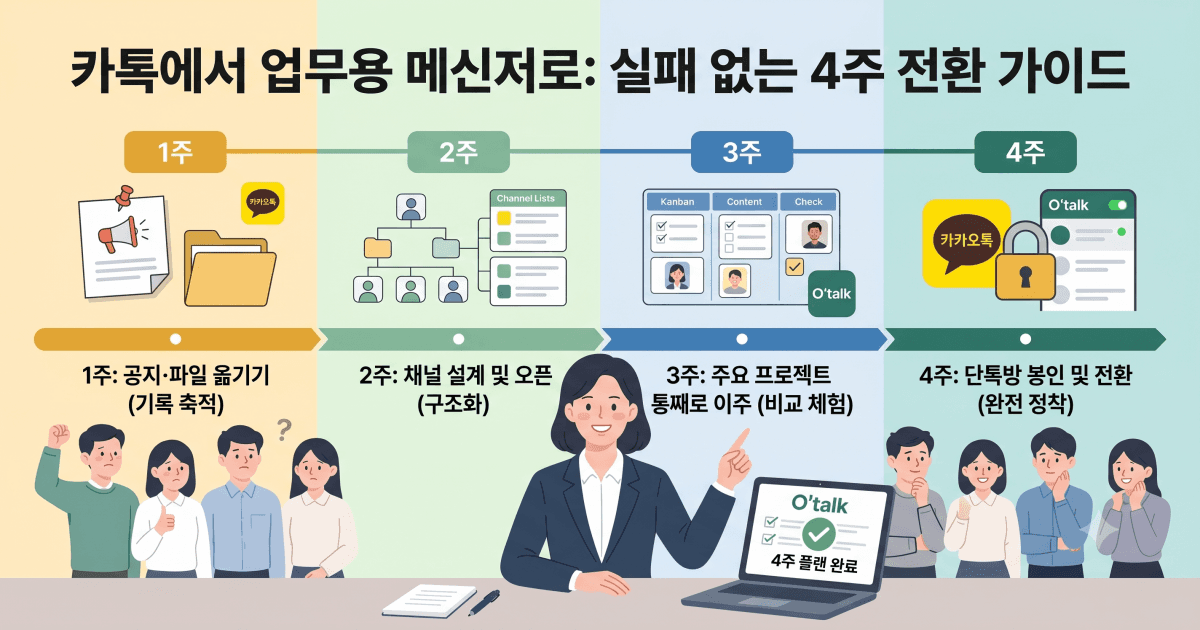 Cover Image for 업무용 메신저 전환 가이드: 카톡에서 실패 없이 갈아타는 4주 플랜